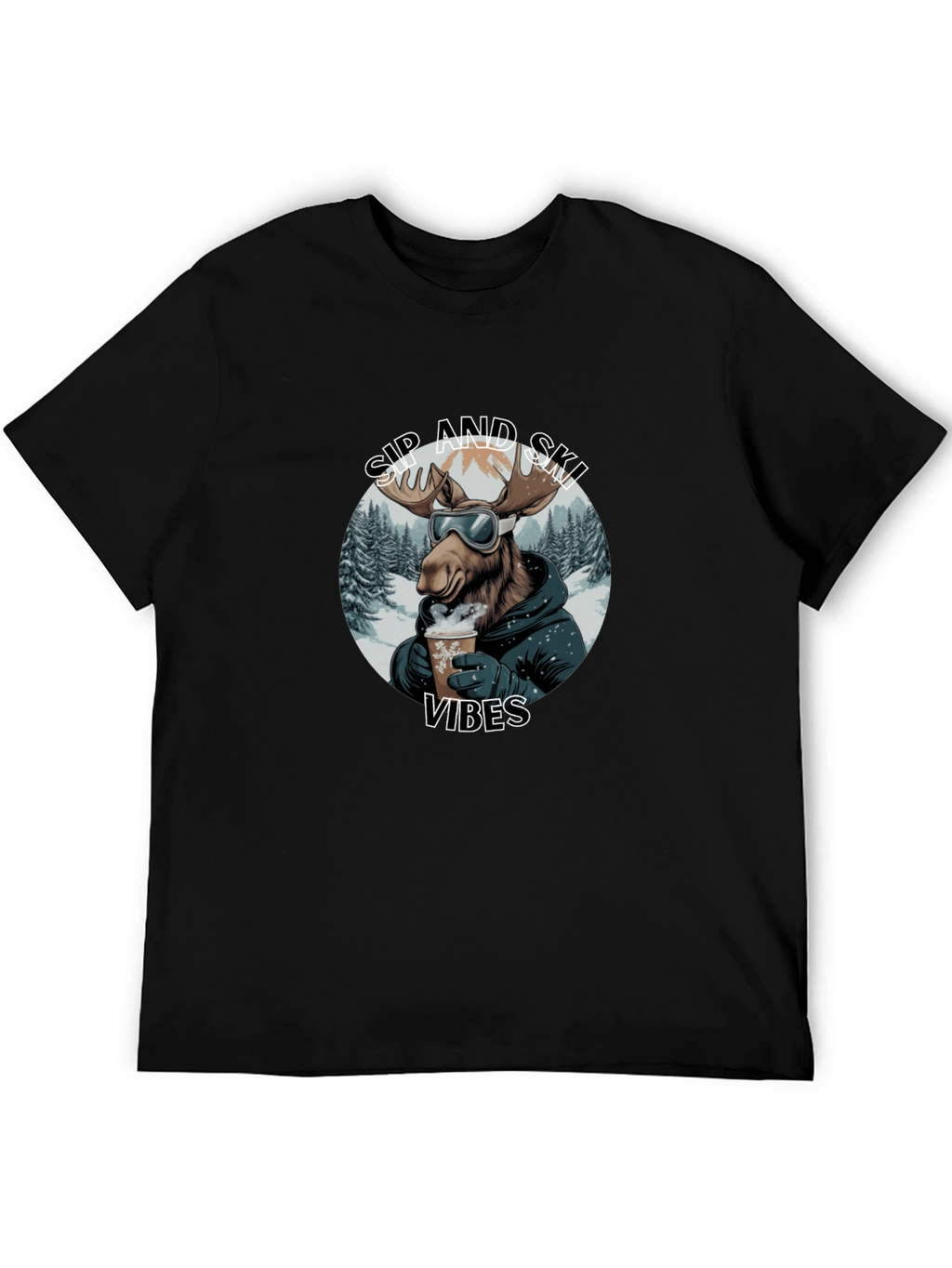 Sip and Ski Vibes Black T-Shirt