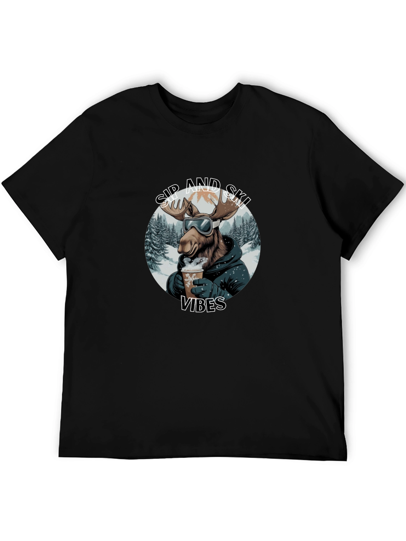Sip and Ski Vibes Black T-Shirt
