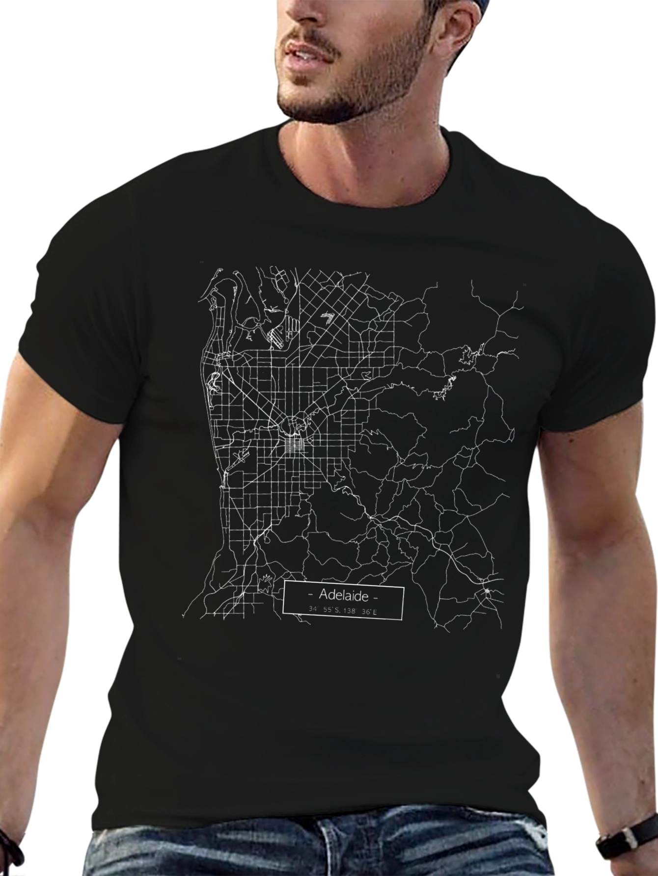 Adelaide City Map Tee - Black Graphic T-Shirt