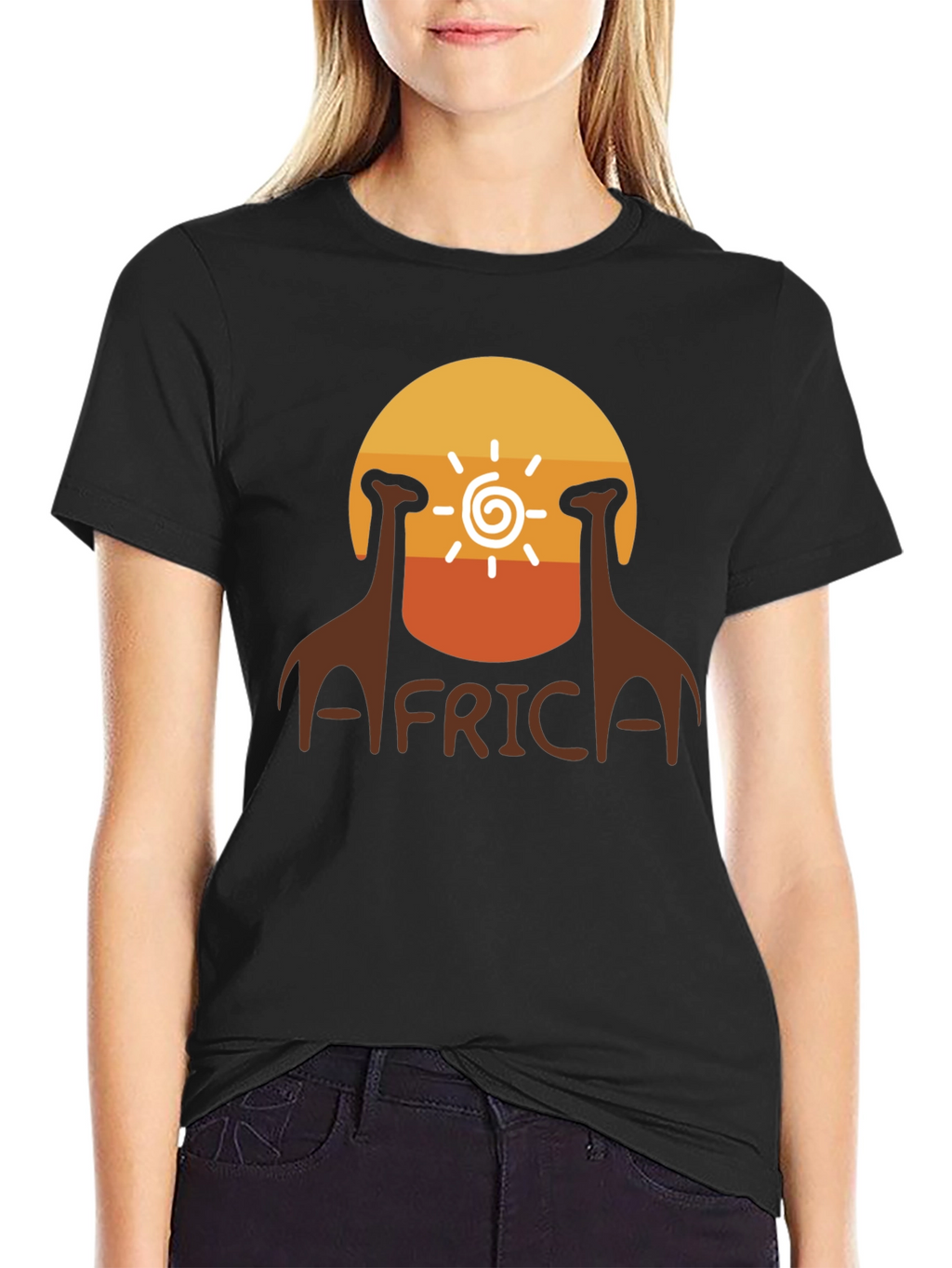 Africa Giraffe Sunset T-Shirt - Black
