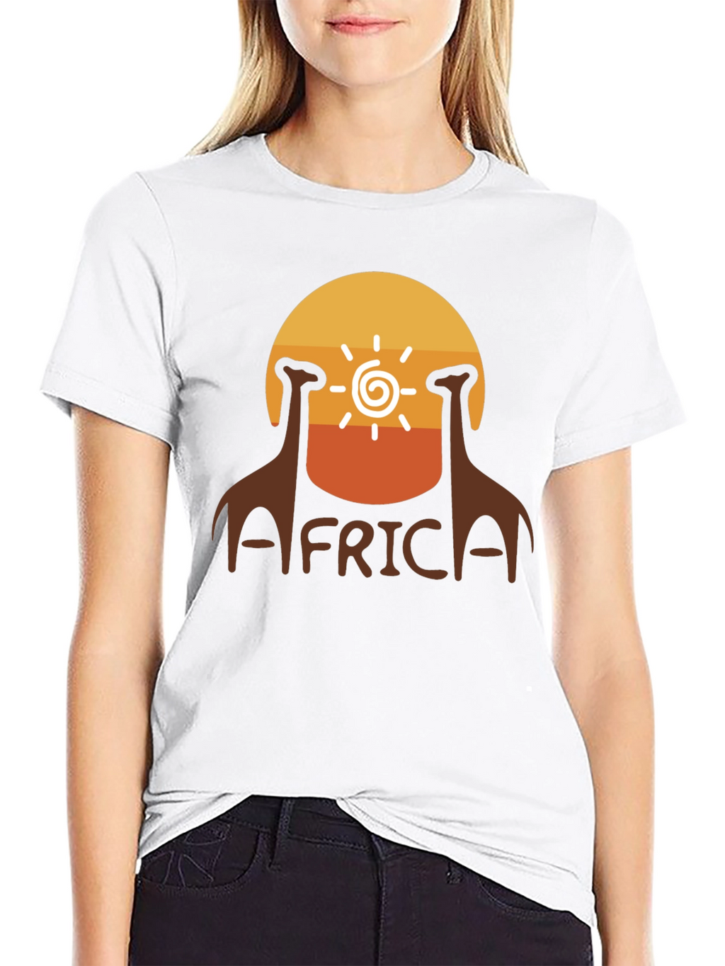 Africa Giraffe Sunset T-Shirt - Black