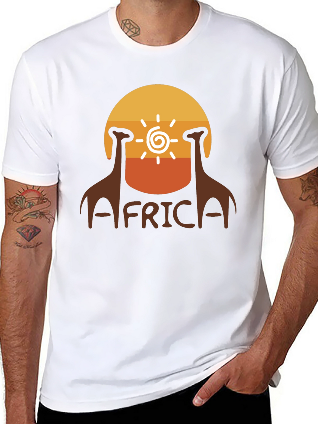 Africa Giraffe Sunset T-Shirt - Black