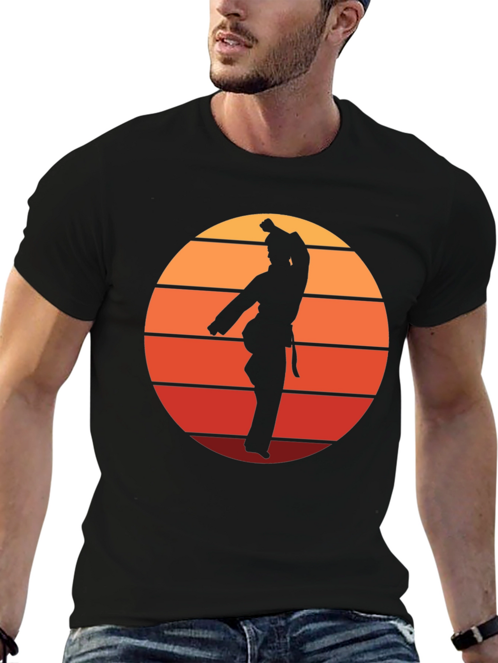 Retro Karate Sunset Graphic Tee - Black