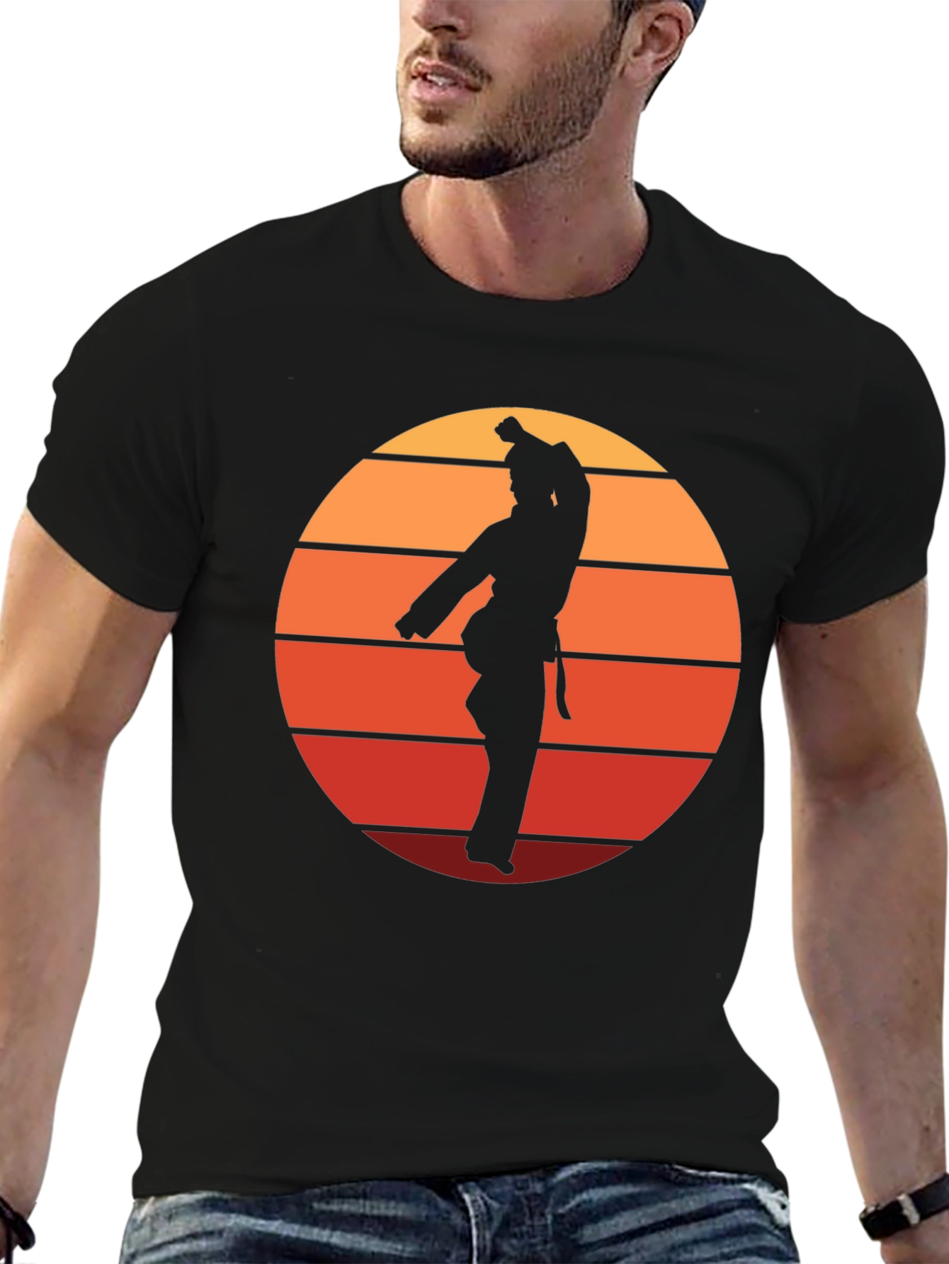 Retro Karate Sunset Graphic Tee - Black