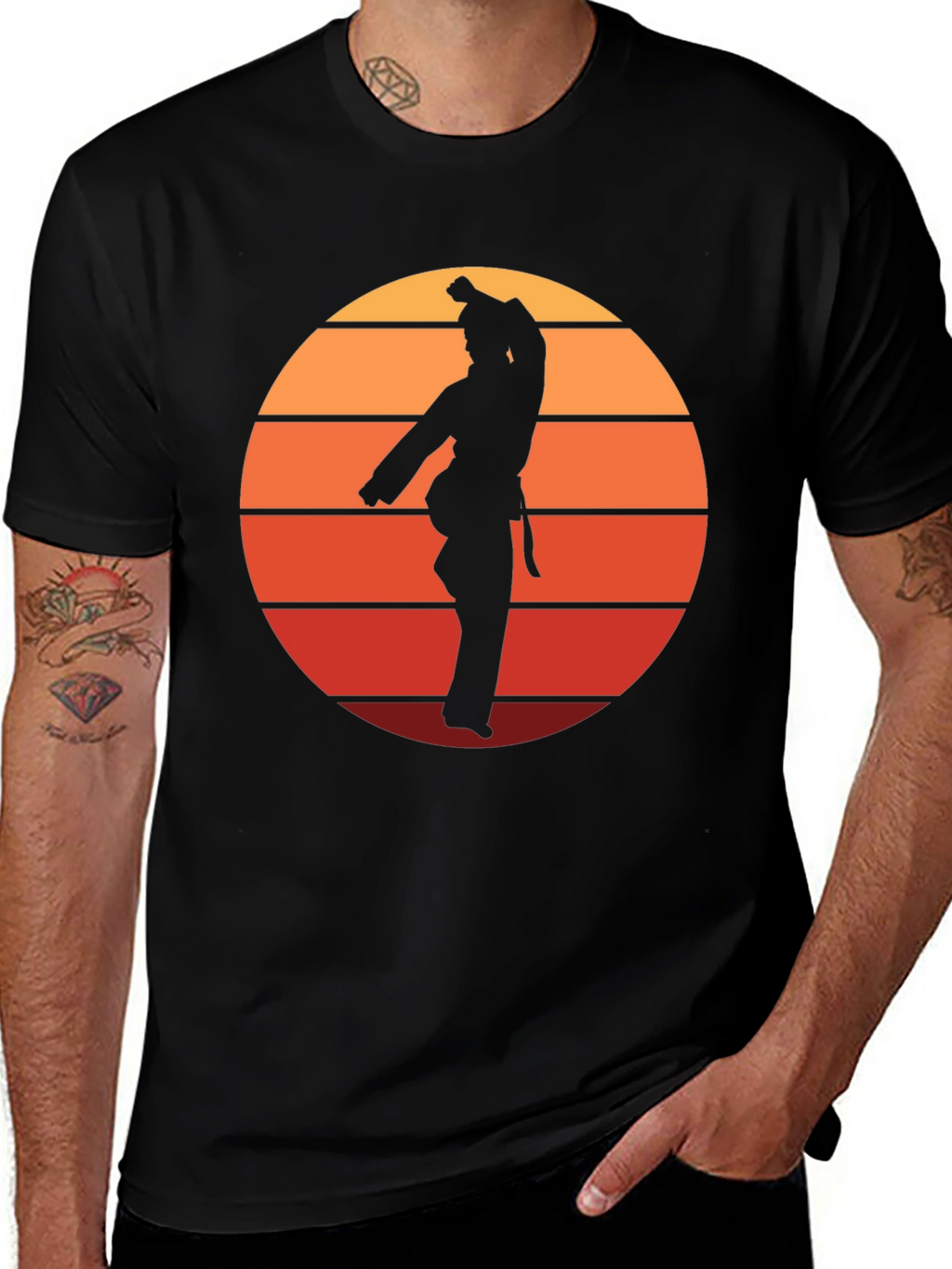 Retro Karate Sunset Graphic Tee - Black