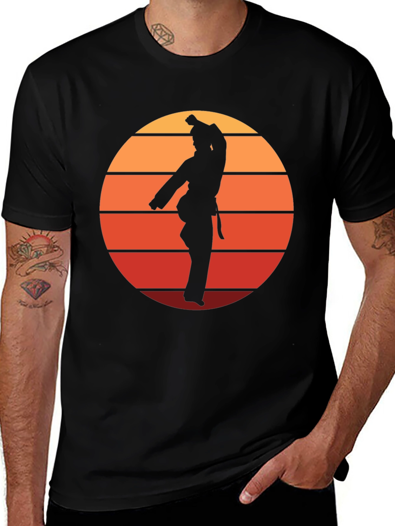 Retro Karate Sunset Graphic Tee - Black
