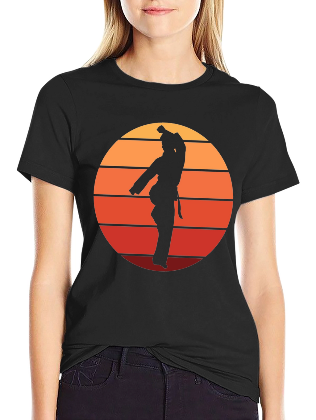Retro Karate Sunset Graphic Tee - Black