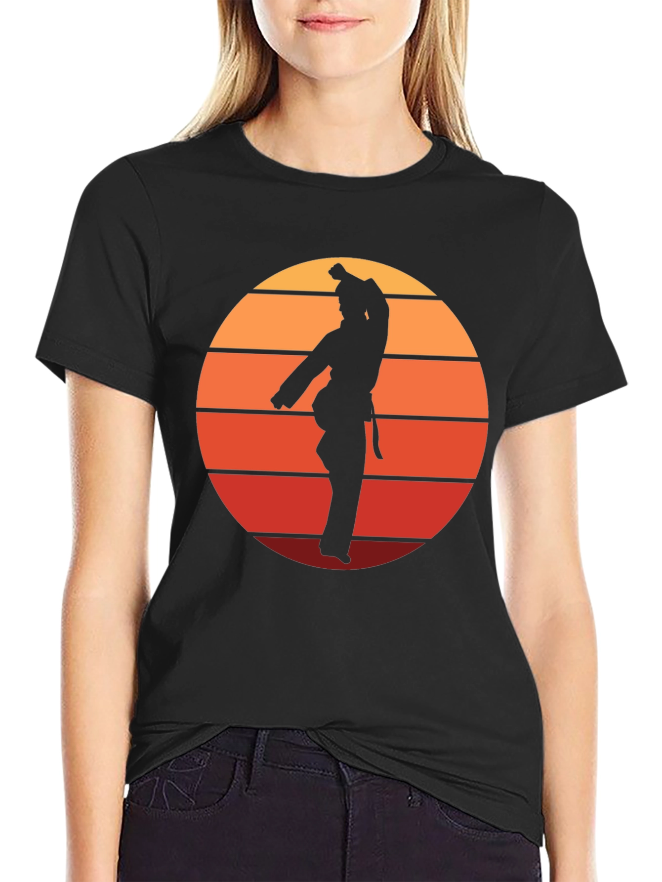 Retro Karate Sunset Graphic Tee - Black