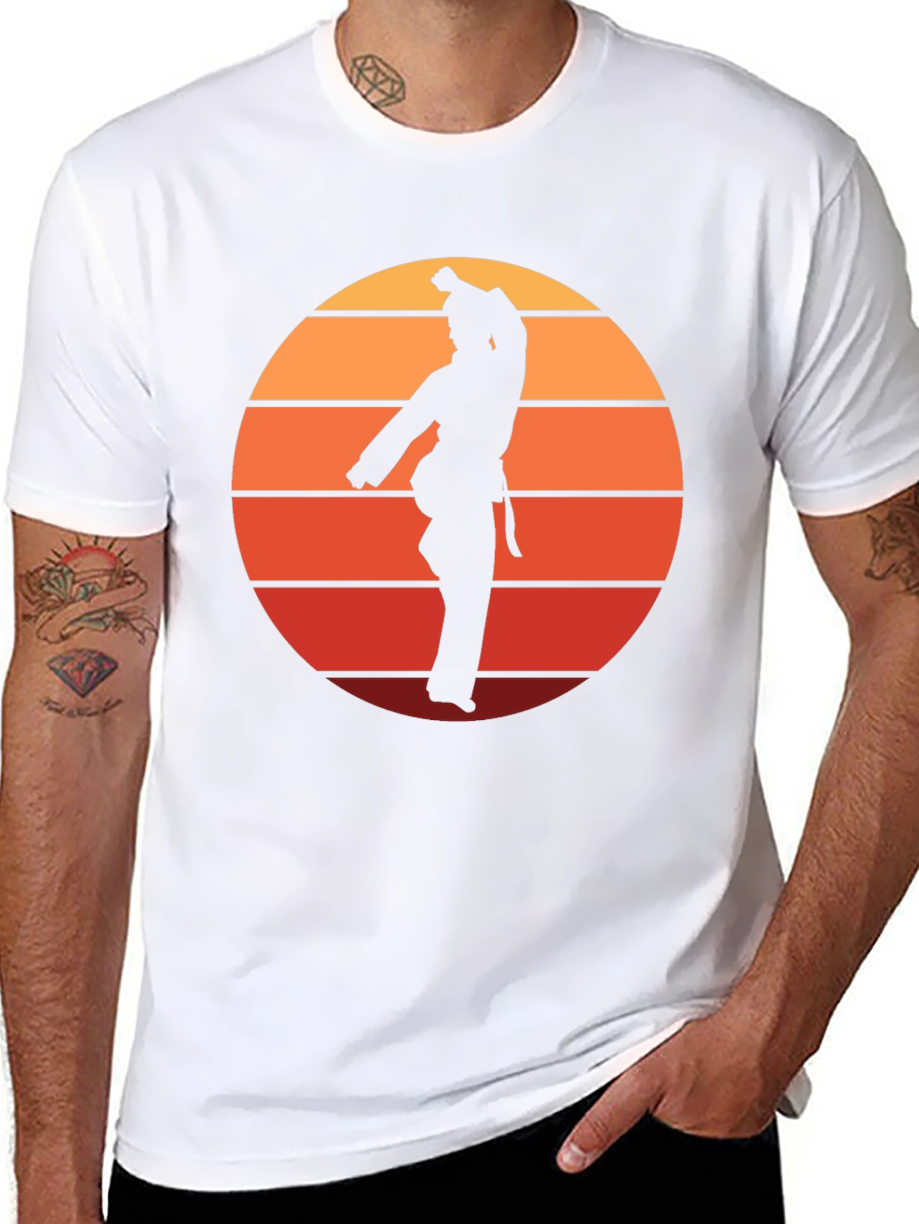 Retro Karate Sunset Graphic Tee - Black