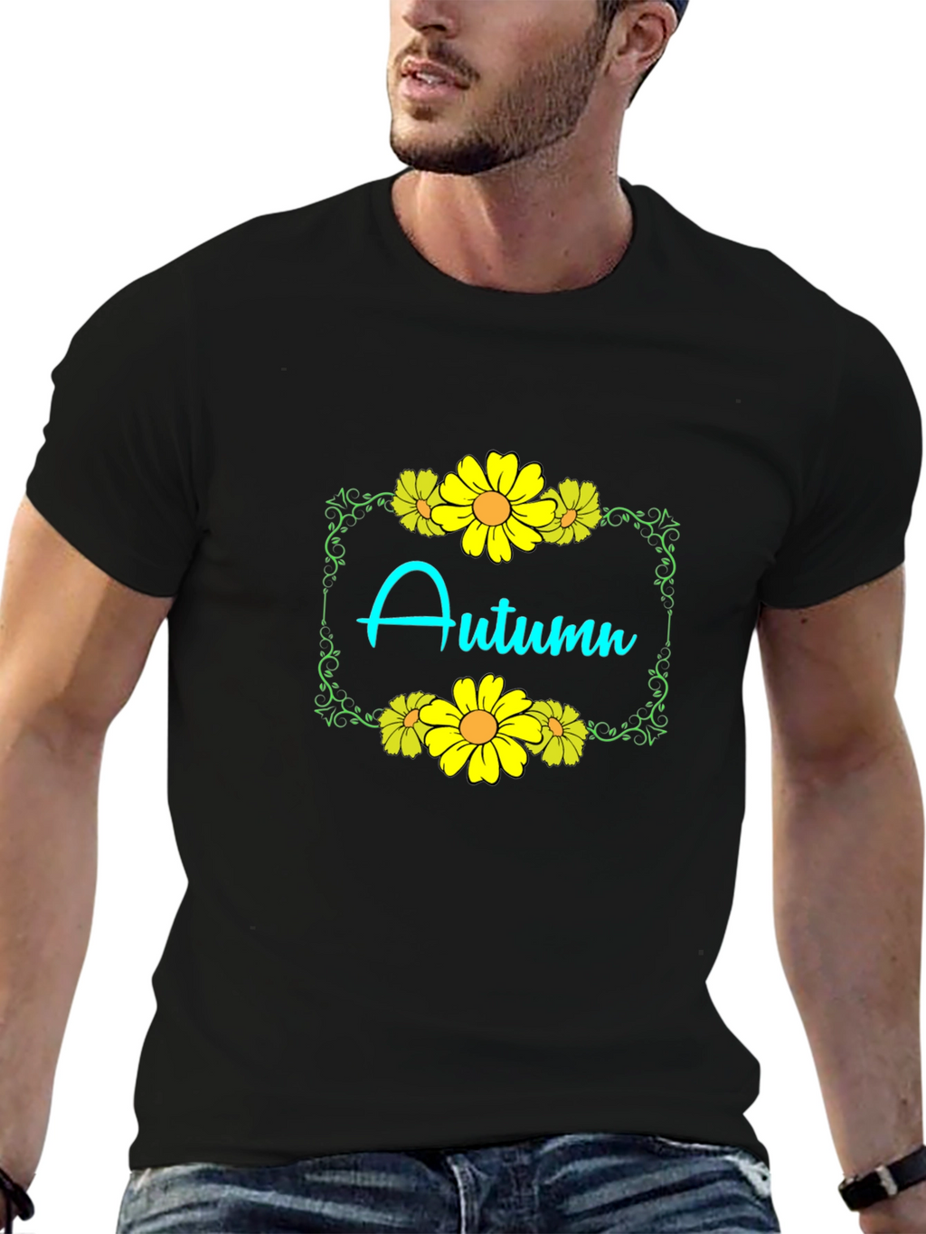 Autumn Floral Graphic Black T-Shirt