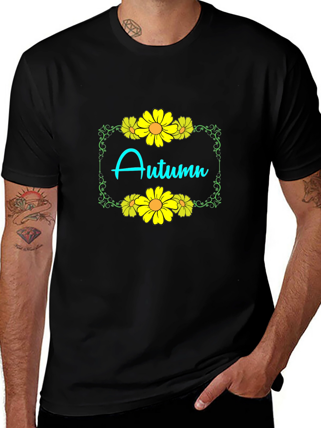 Autumn Floral Graphic Black T-Shirt