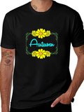 Autumn Floral Graphic Black T-Shirt