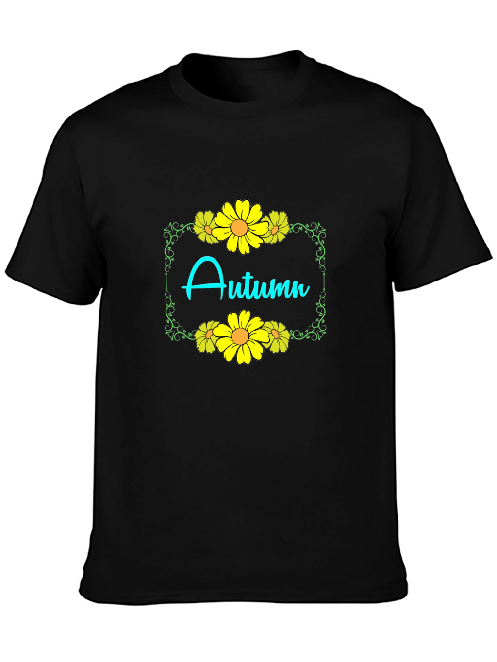 Autumn Floral Graphic Black T-Shirt