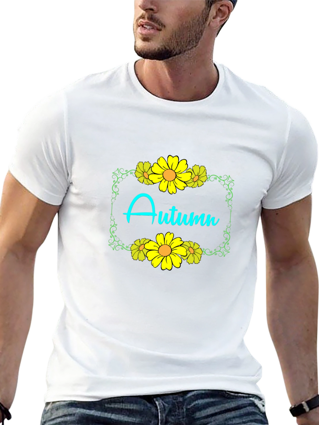 Autumn Floral Graphic Black T-Shirt
