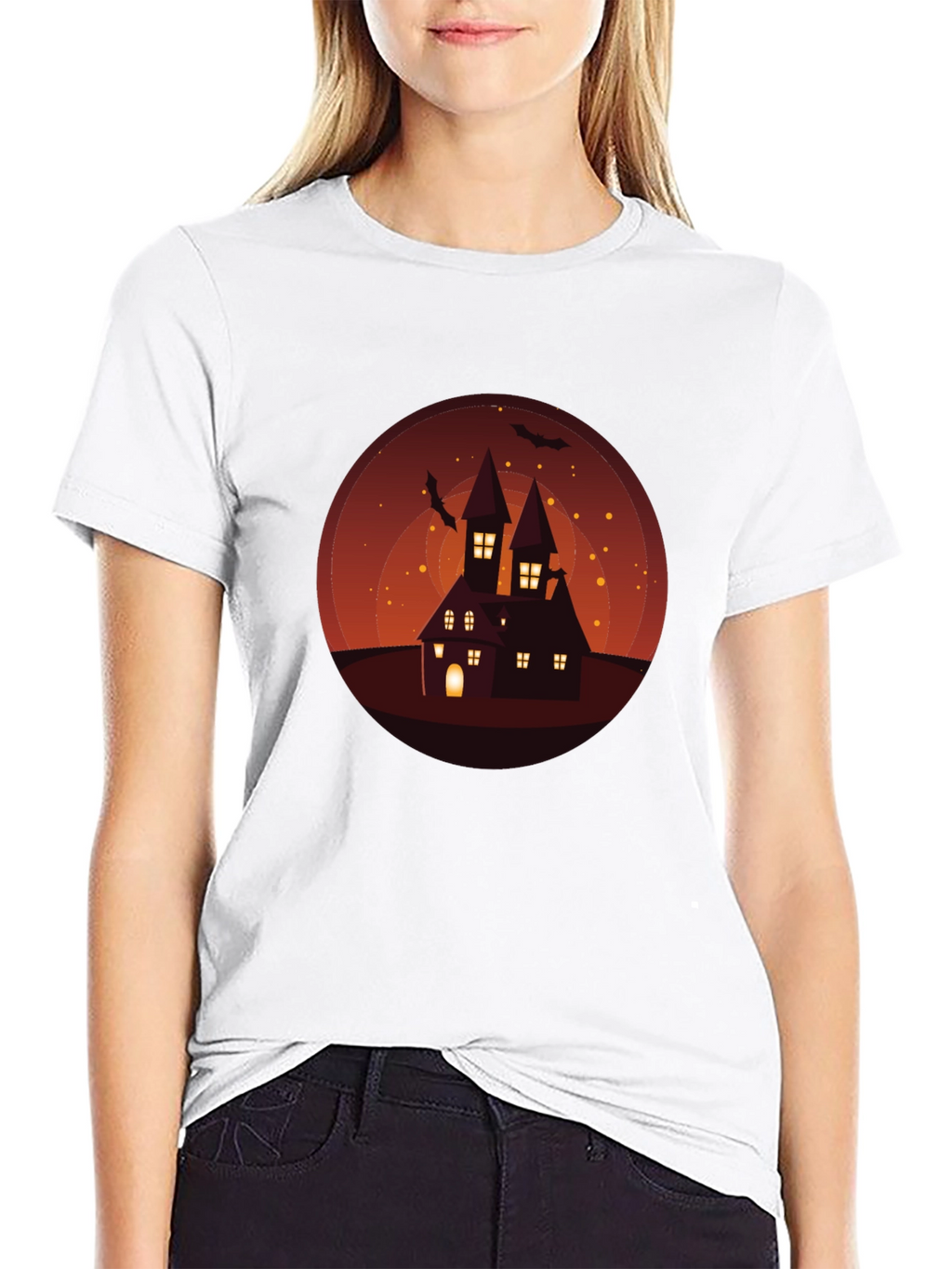 Spooky Halloween Haunted House Graphic Tee