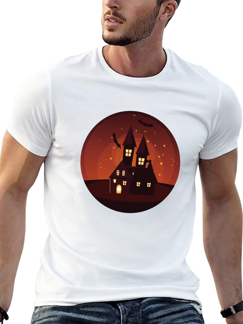 Spooky Halloween Haunted House Graphic Tee