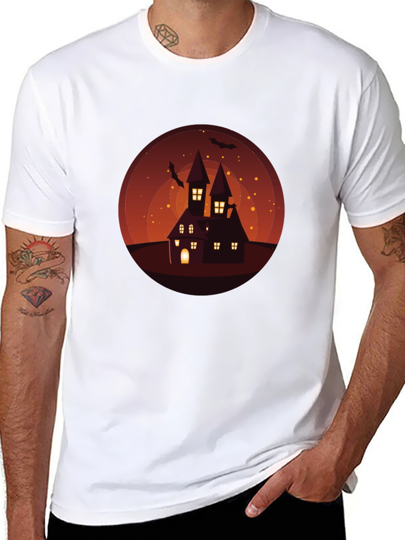 Spooky Halloween Haunted House Graphic Tee