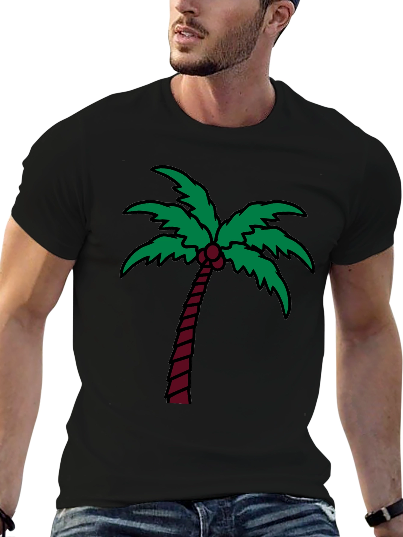 Palm Tree Graphic Tee - Black Cotton T-Shirt