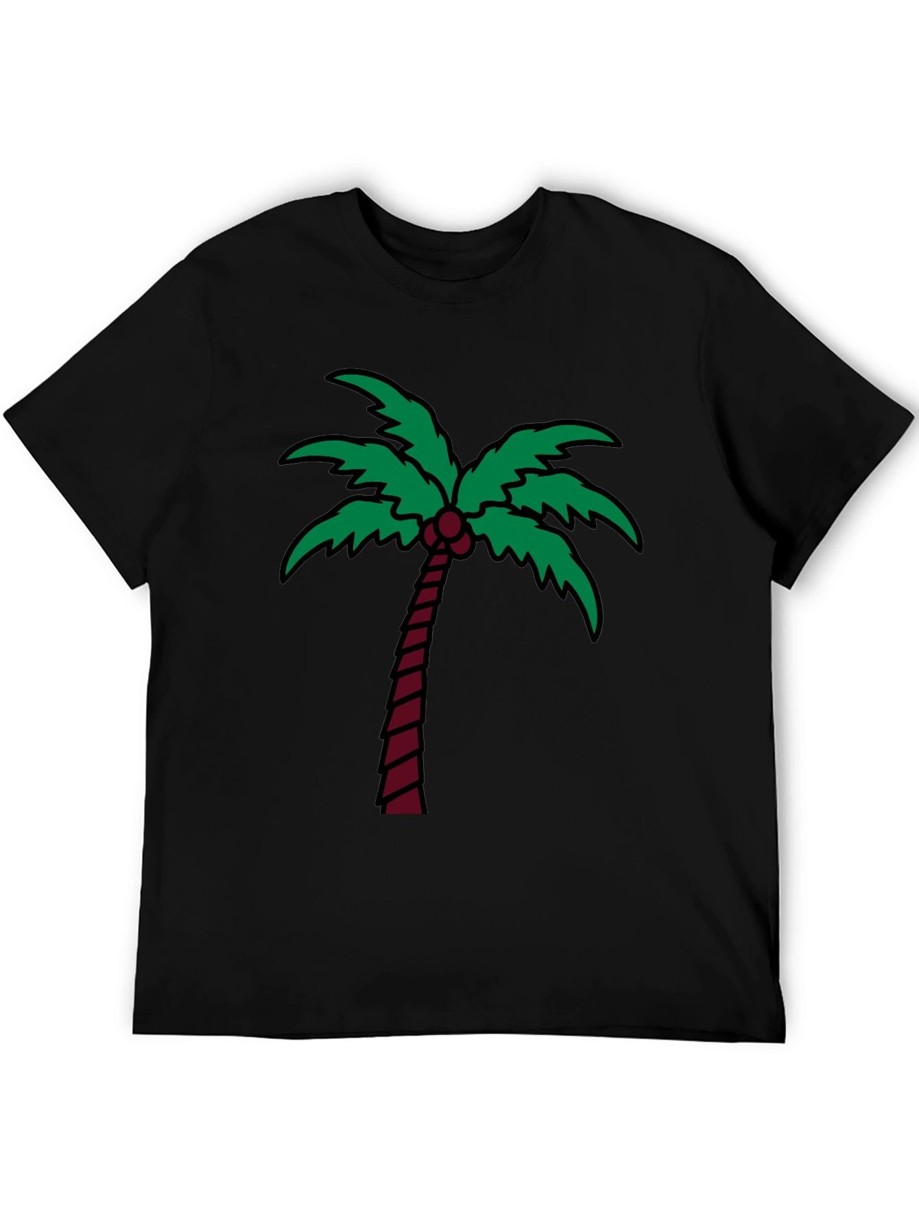 Palm Tree Graphic Tee - Black Cotton T-Shirt