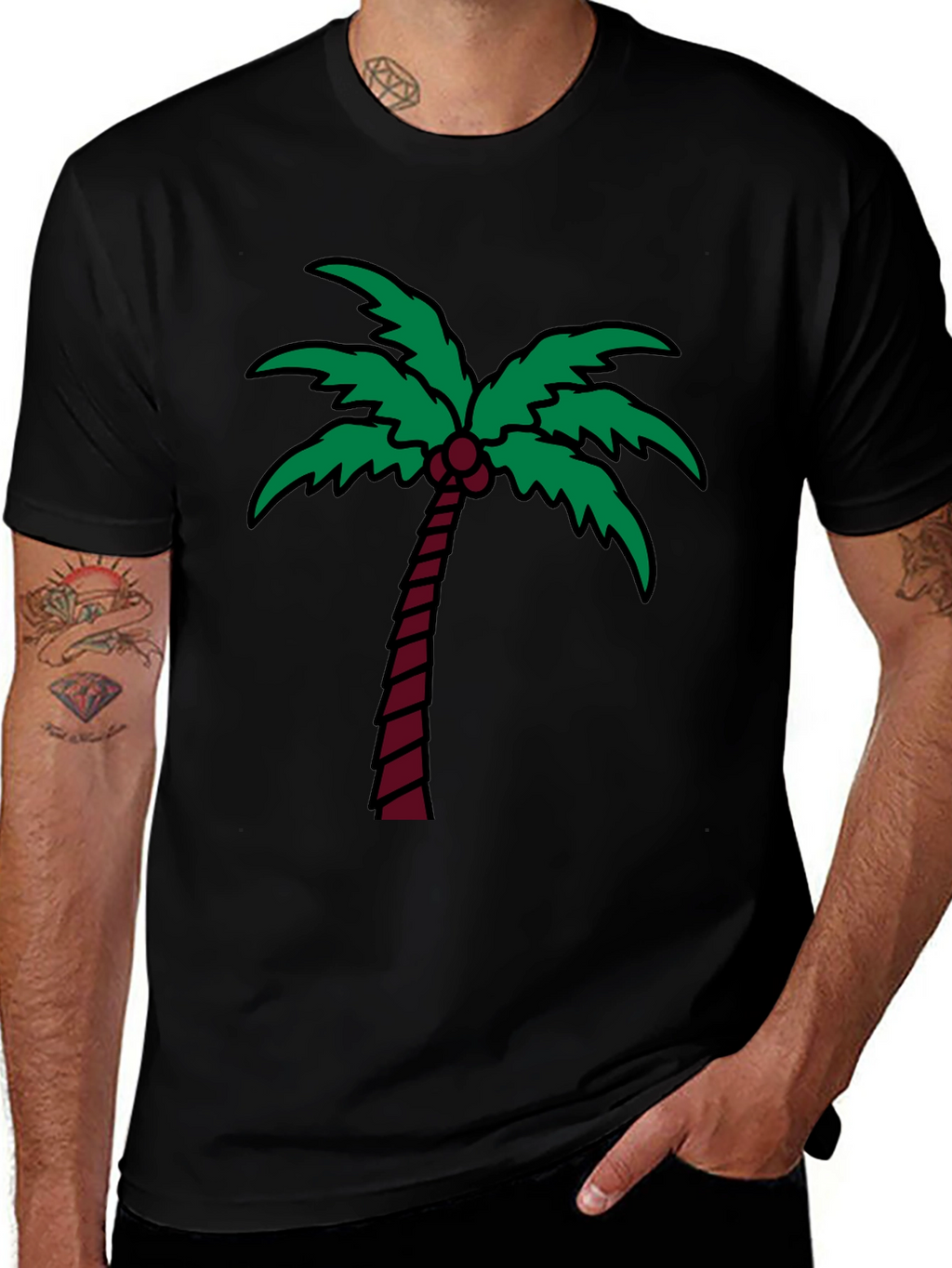 Palm Tree Graphic Tee - Black Cotton T-Shirt