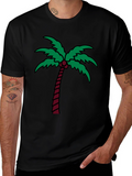 Palm Tree Graphic Tee - Black Cotton T-Shirt