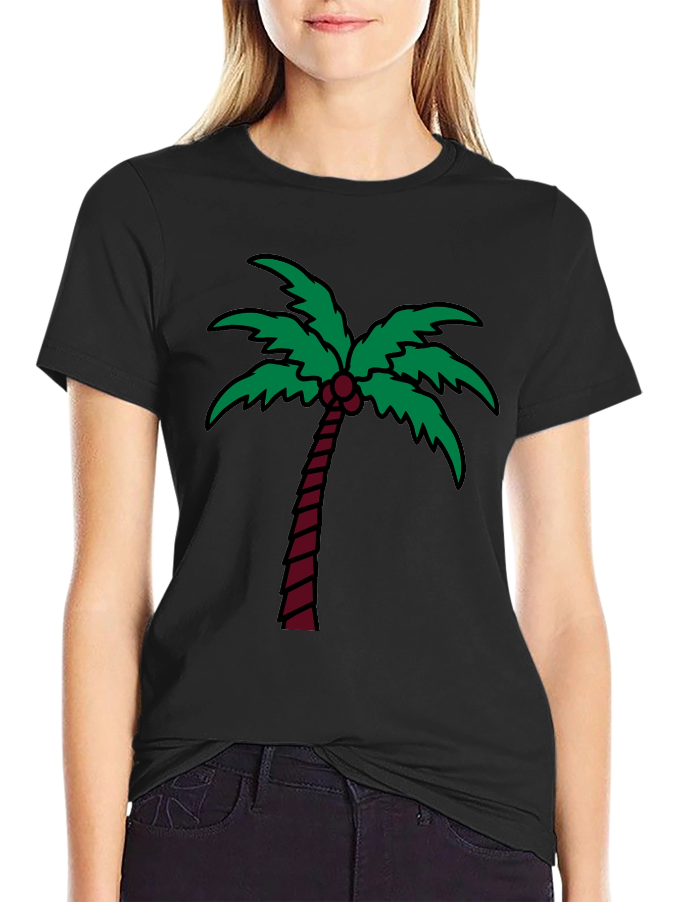Palm Tree Graphic Tee - Black Cotton T-Shirt