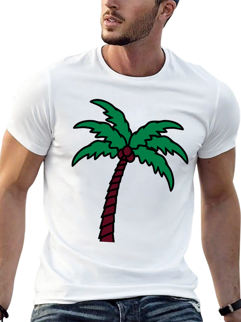 Palm Tree Graphic Tee - Black Cotton T-Shirt