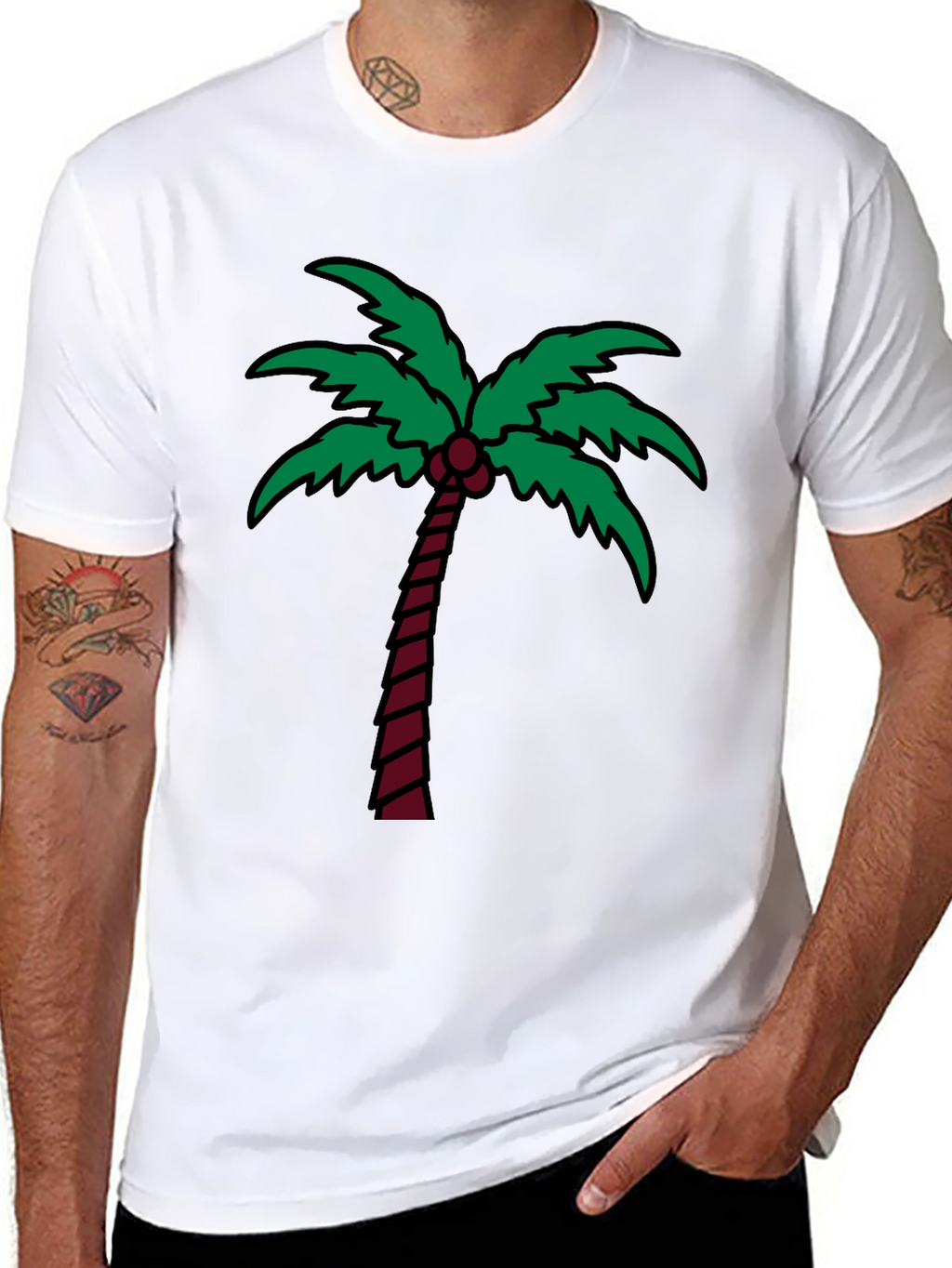 Palm Tree Graphic Tee - Black Cotton T-Shirt