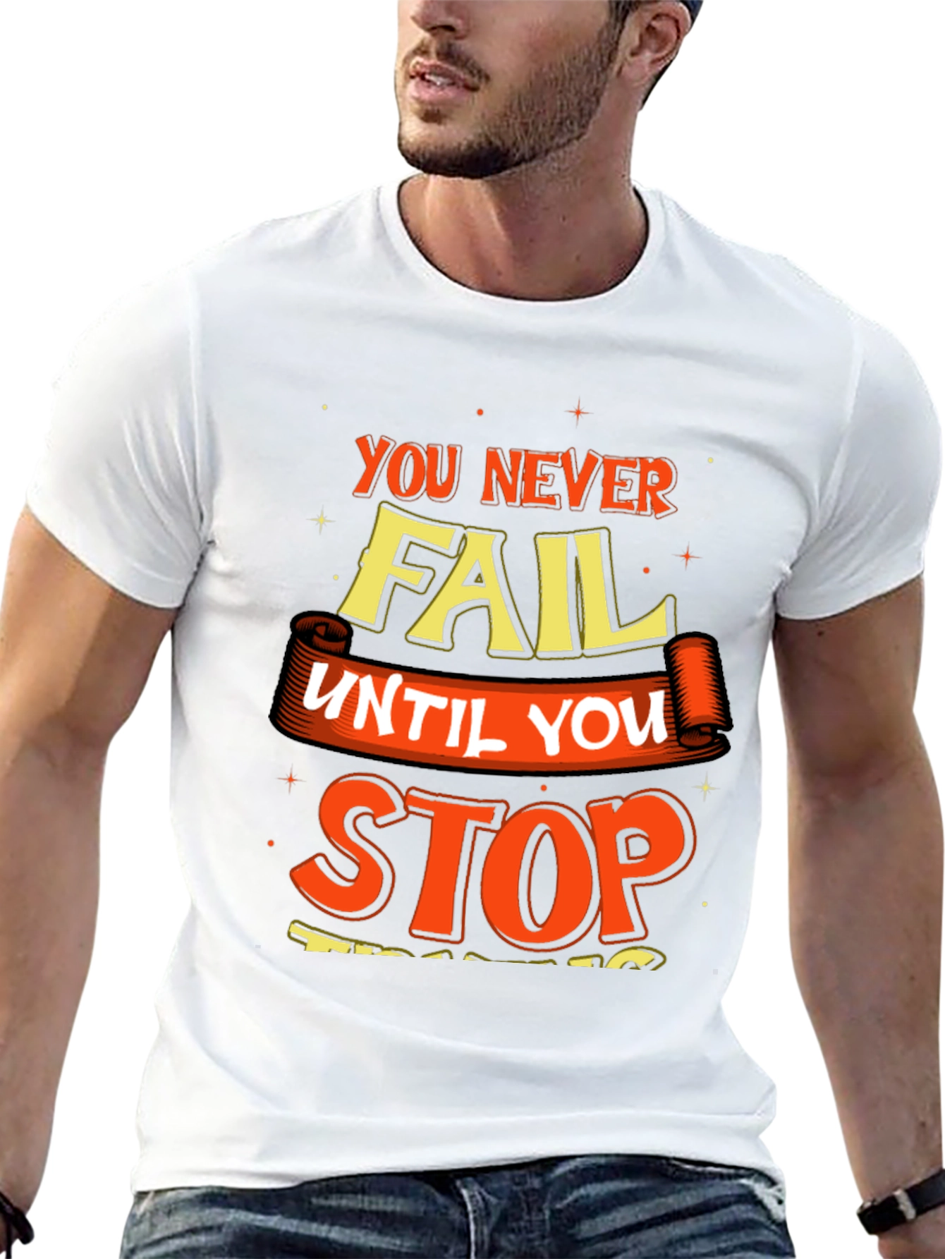 Motivational Graphic Print Crew Neck T-Shirt