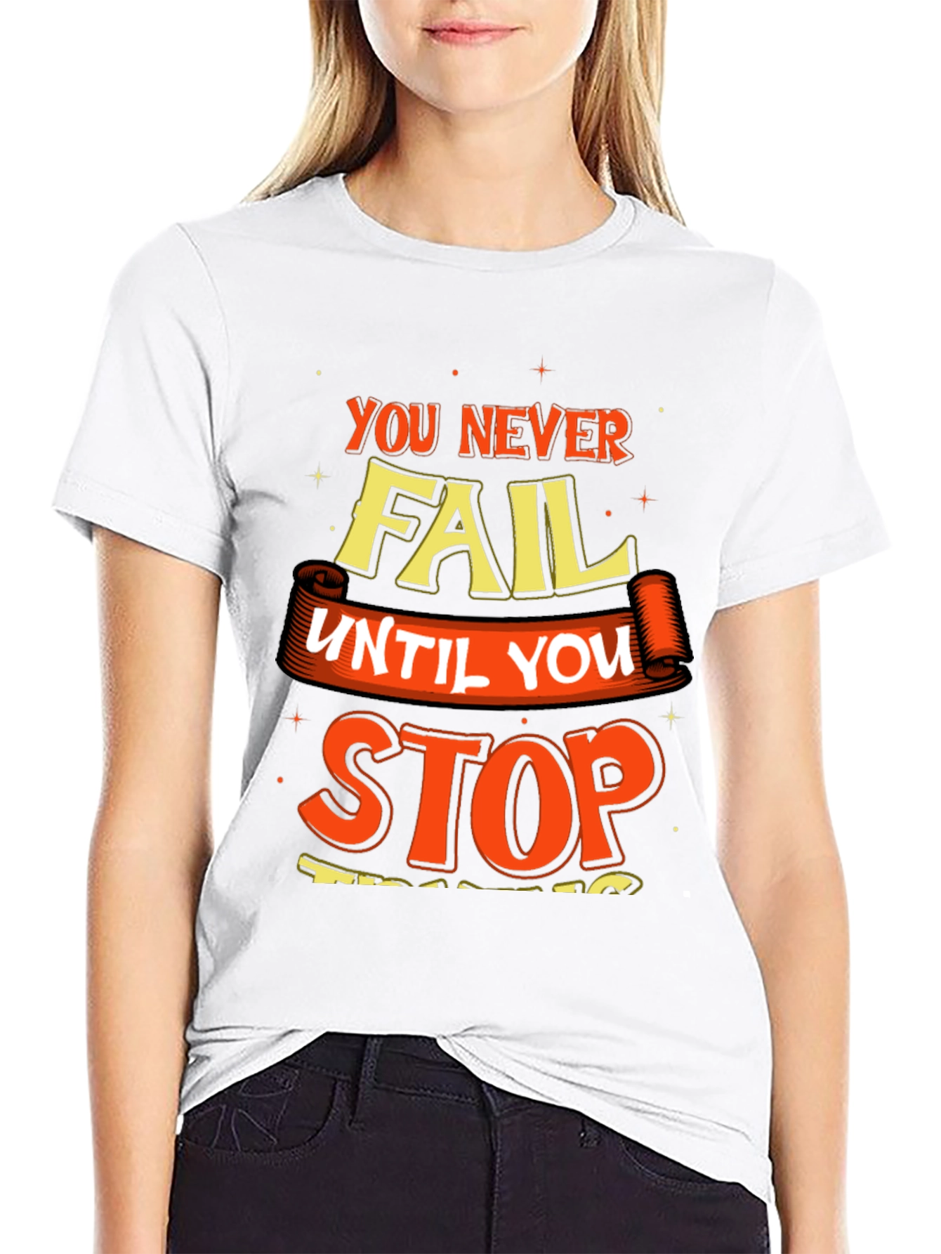 Motivational Graphic Print Crew Neck T-Shirt