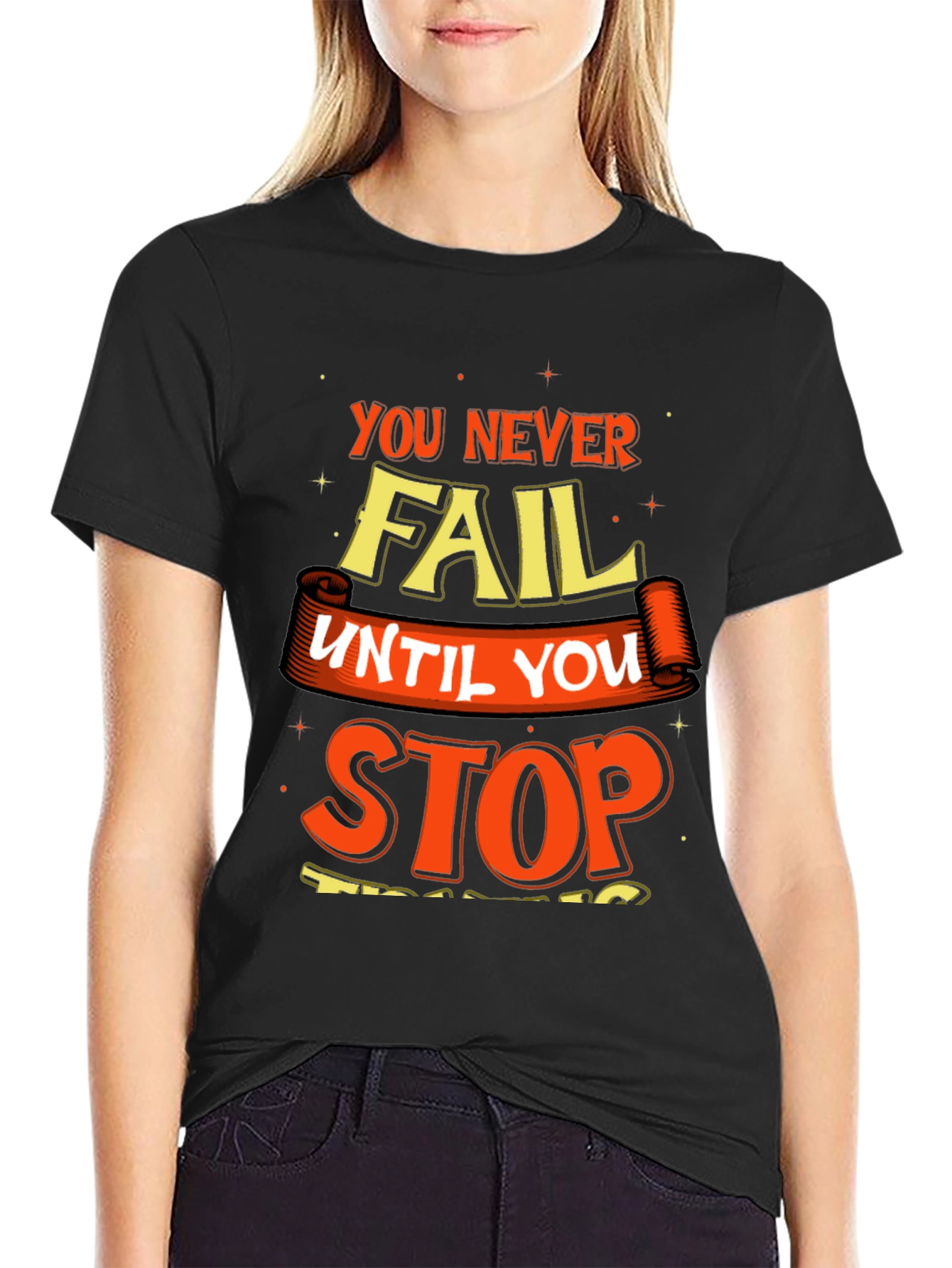 Motivational Graphic Print Crew Neck T-Shirt