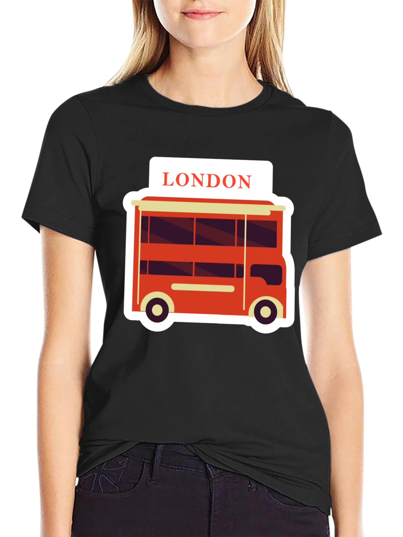 London Bus Graphic Tee - Black Cotton T-Shirt