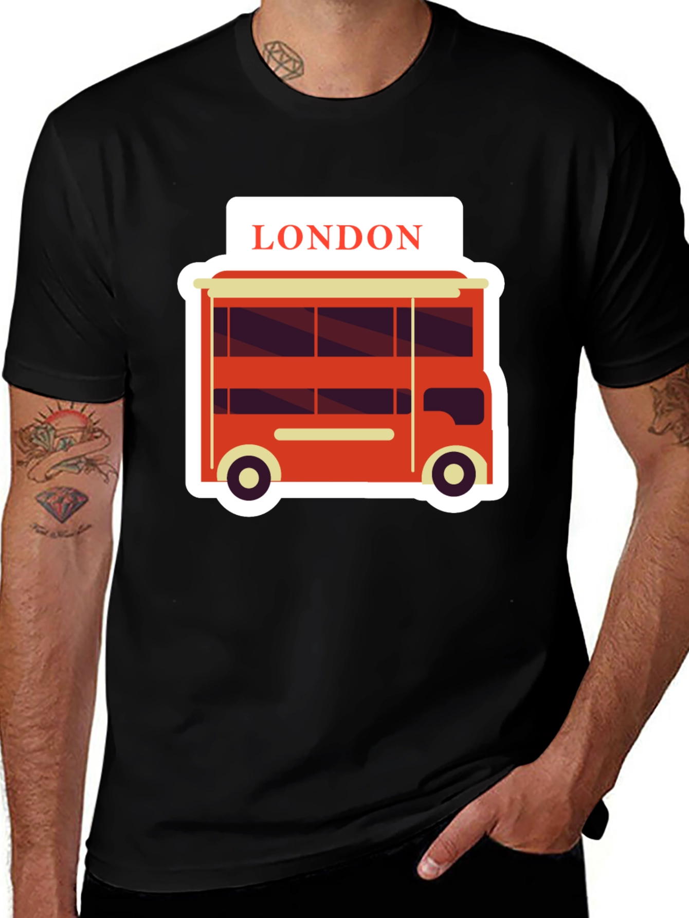 London Bus Graphic Tee - Black Cotton T-Shirt
