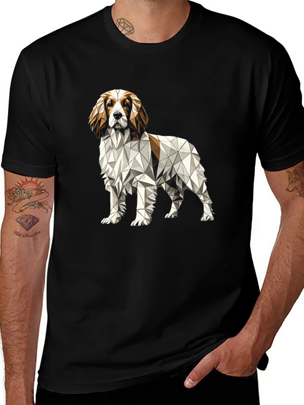 Geometric Dog Graphic Tee - Unique Poly Art Shirt