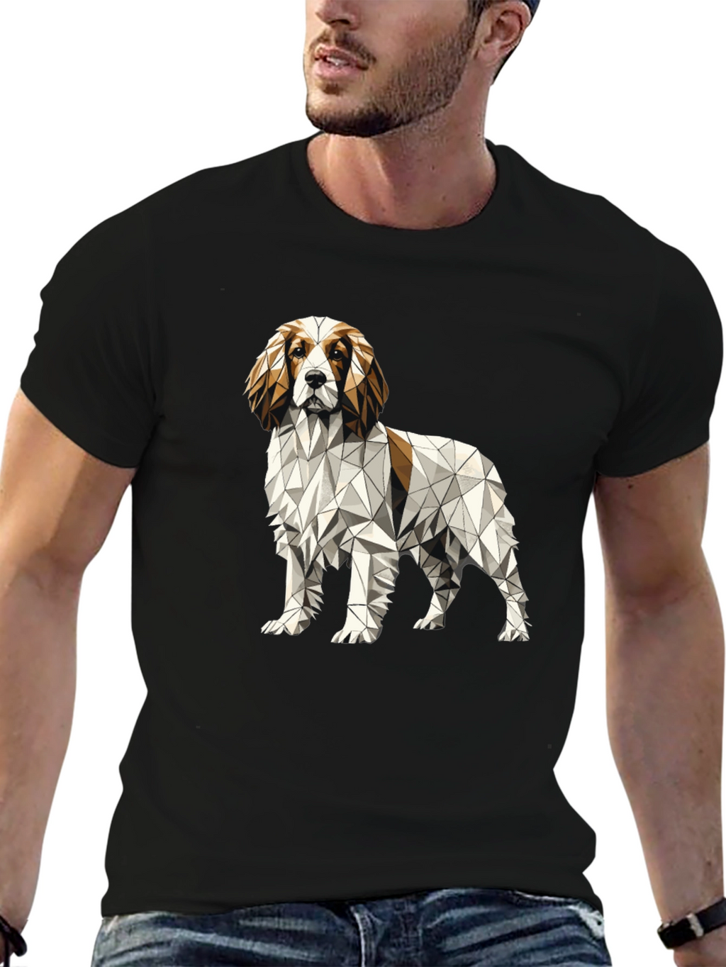 Geometric Dog Graphic Tee - Unique Poly Art Shirt
