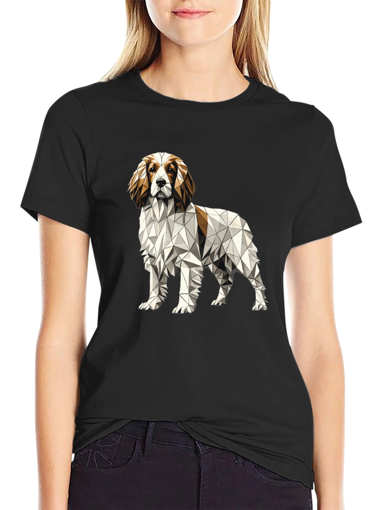 Geometric Dog Graphic Tee - Unique Poly Art Shirt