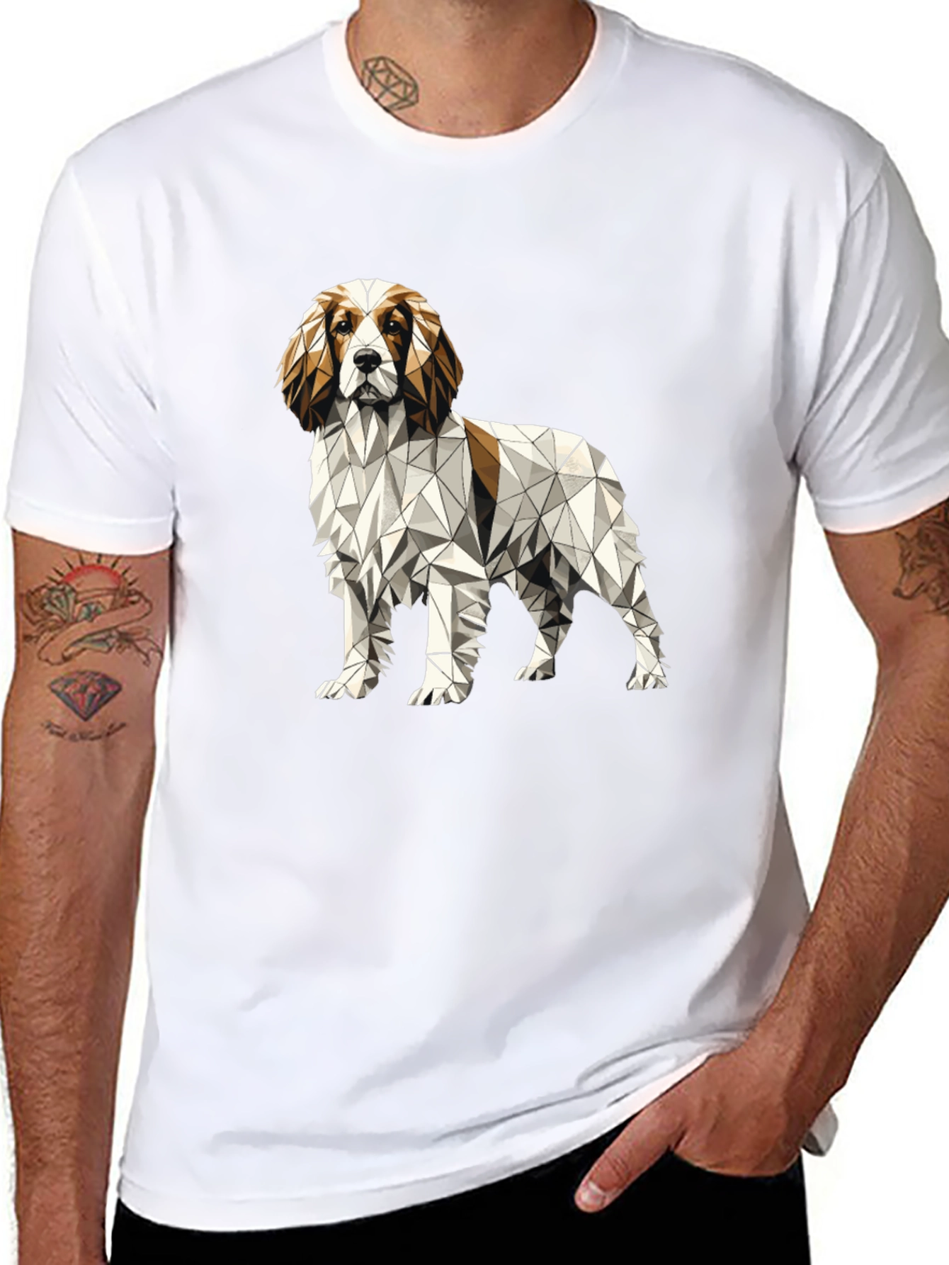 Geometric Dog Graphic Tee - Unique Poly Art Shirt