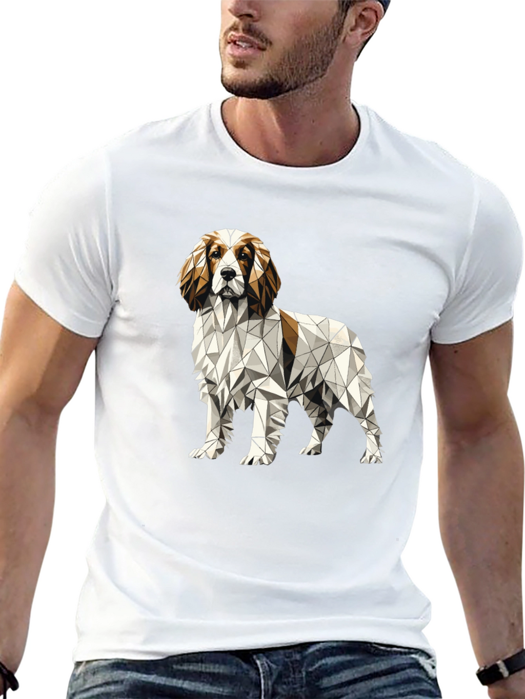 Geometric Dog Graphic Tee - Unique Poly Art Shirt