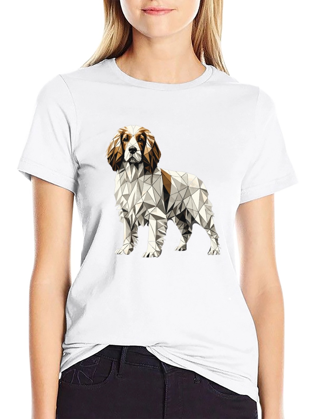 Geometric Dog Graphic Tee - Unique Poly Art Shirt