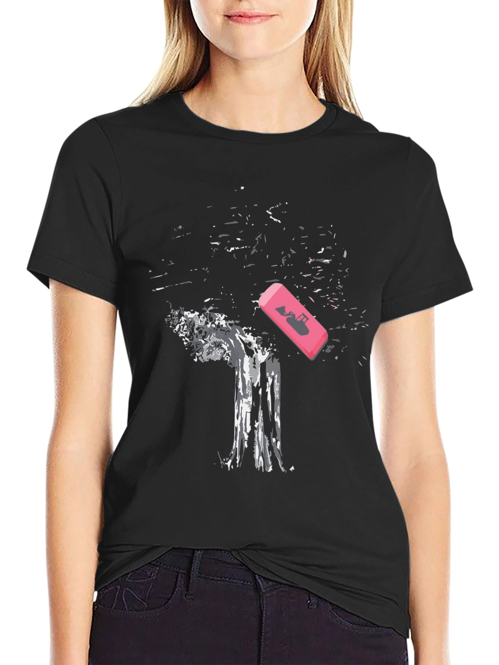 Eraser Tree Graphic Tee - Black Cotton T-Shirt