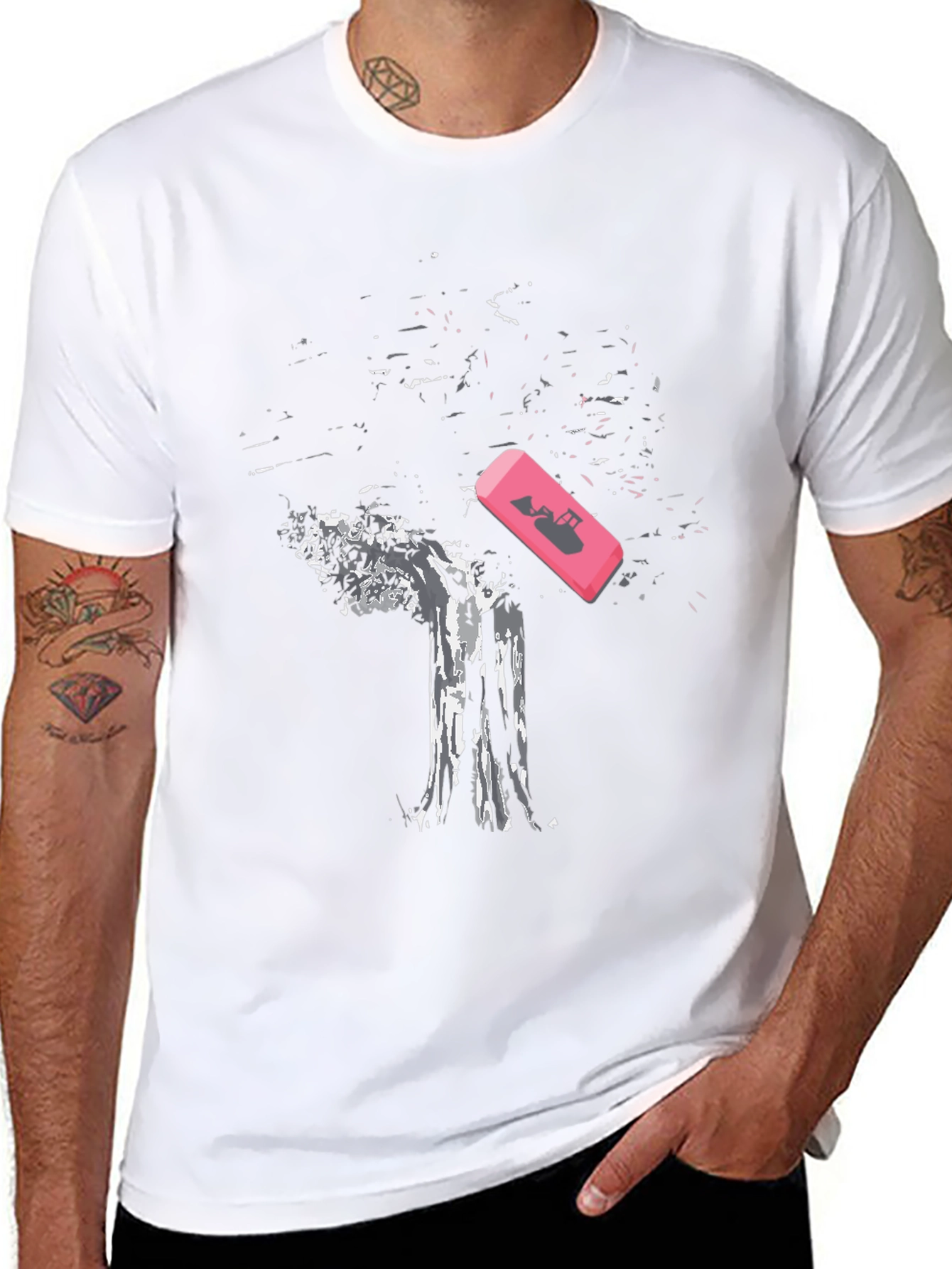 Eraser Tree Graphic Tee - Black Cotton T-Shirt