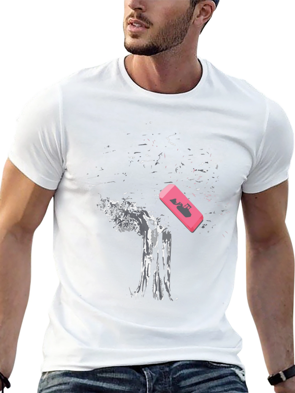 Eraser Tree Graphic Tee - Black Cotton T-Shirt