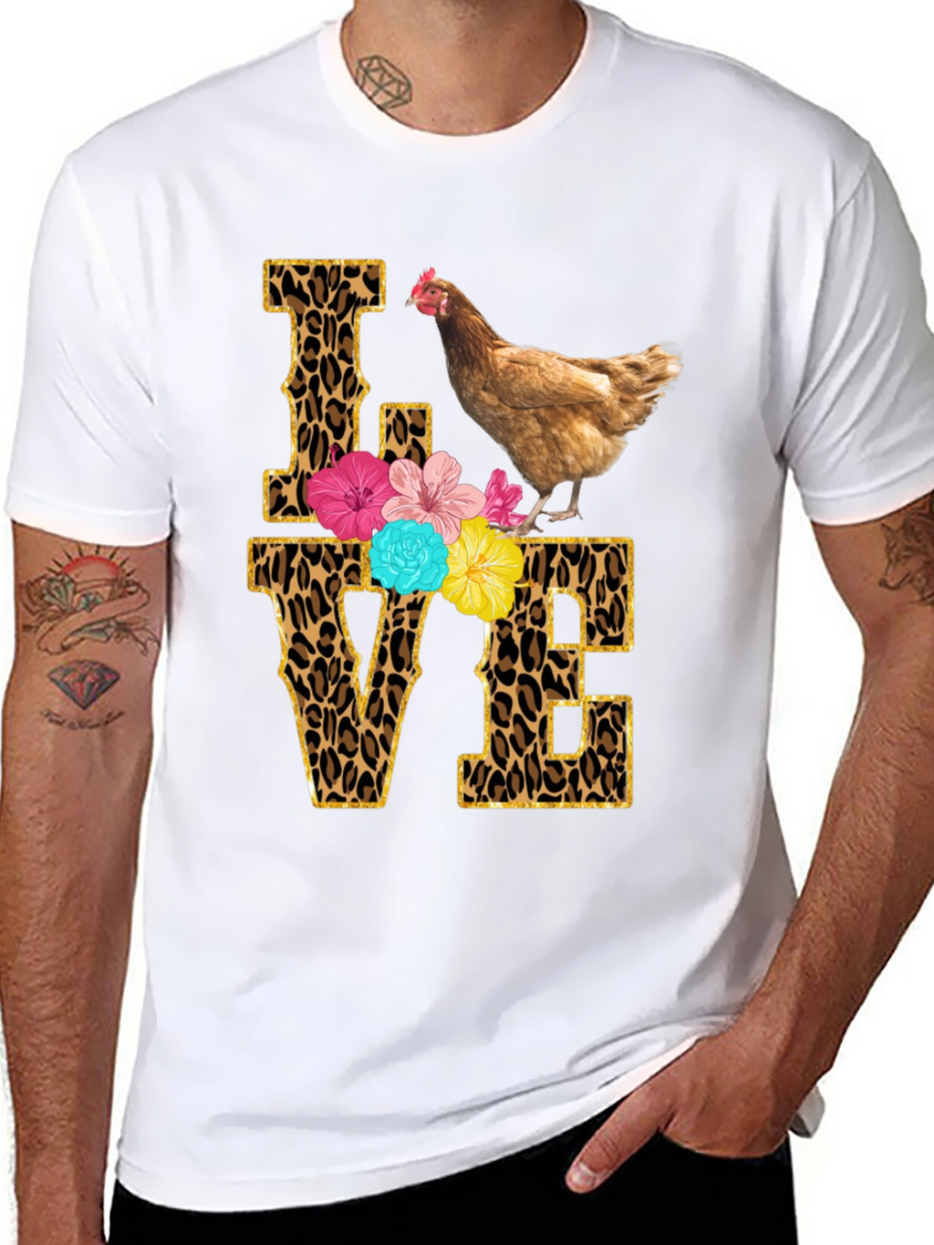 Chicken Love T-Shirt - Leopard Print