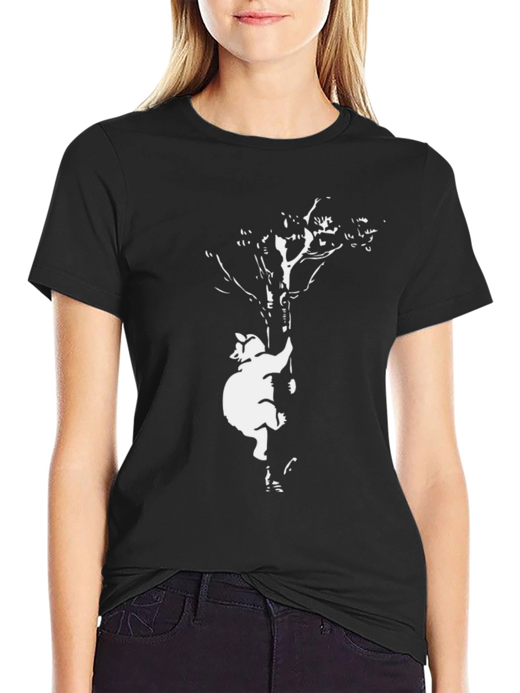 Bear Climbing Tree Black T-Shirt