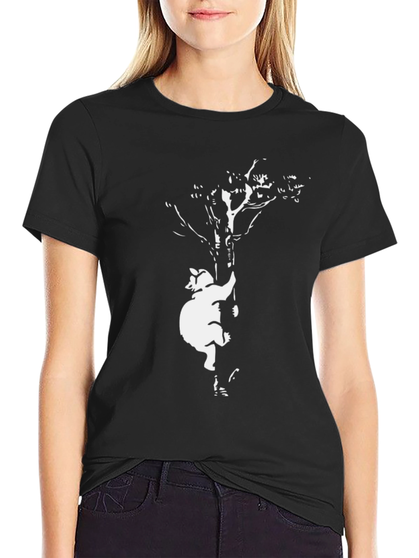 Bear Climbing Tree Black T-Shirt