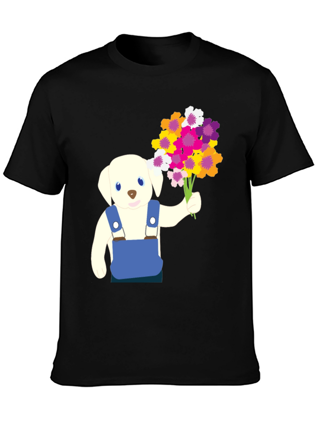 Puppy with Flowers Graphic Tee - Black