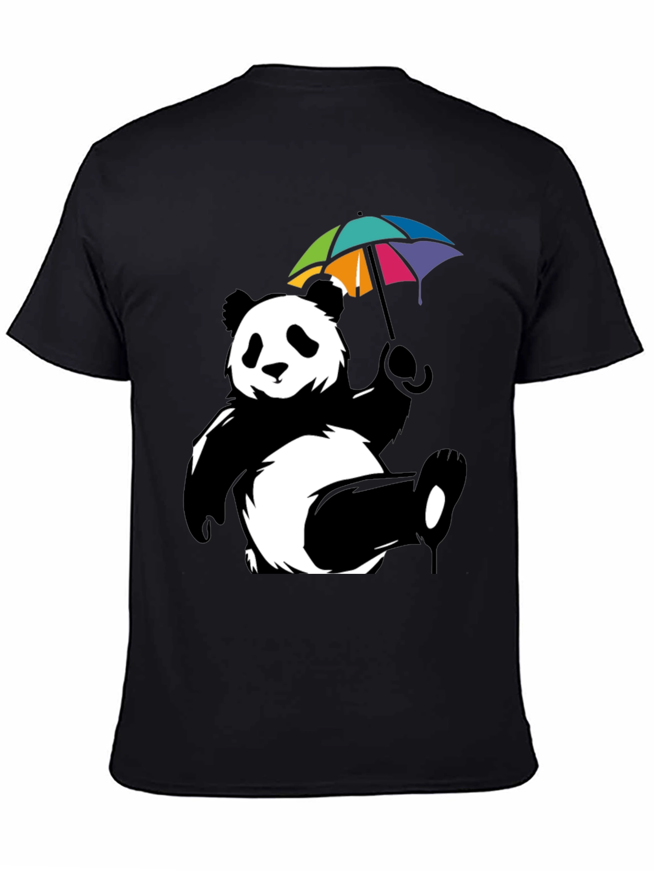 Panda Bear Umbrella Graphic Tee - Mens Black T-Shirt