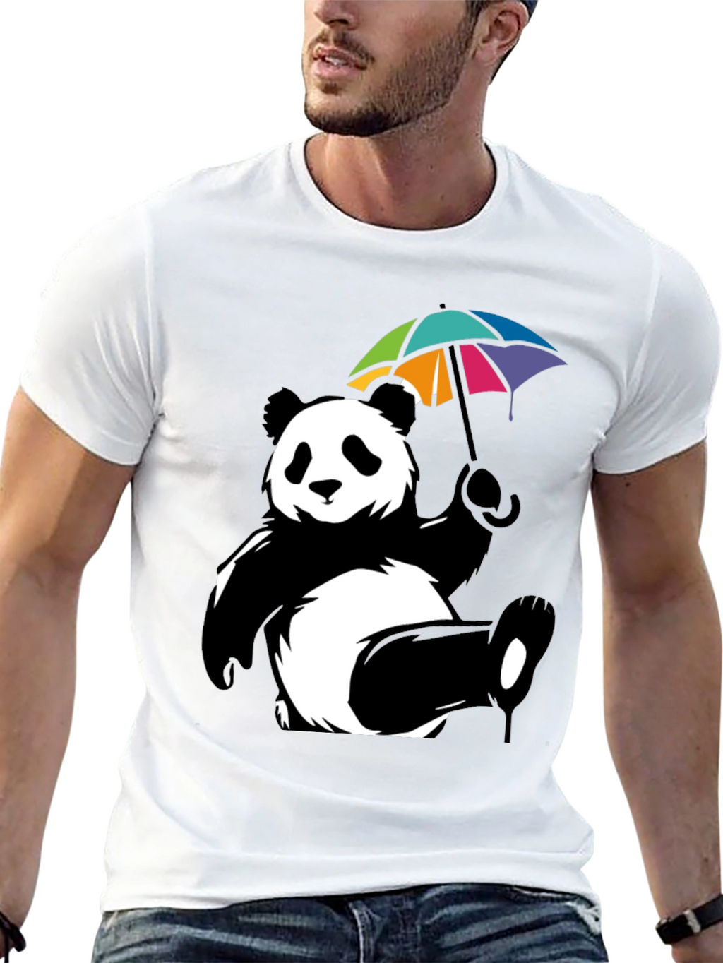 Panda Bear Umbrella Graphic Tee - Mens Black T-Shirt