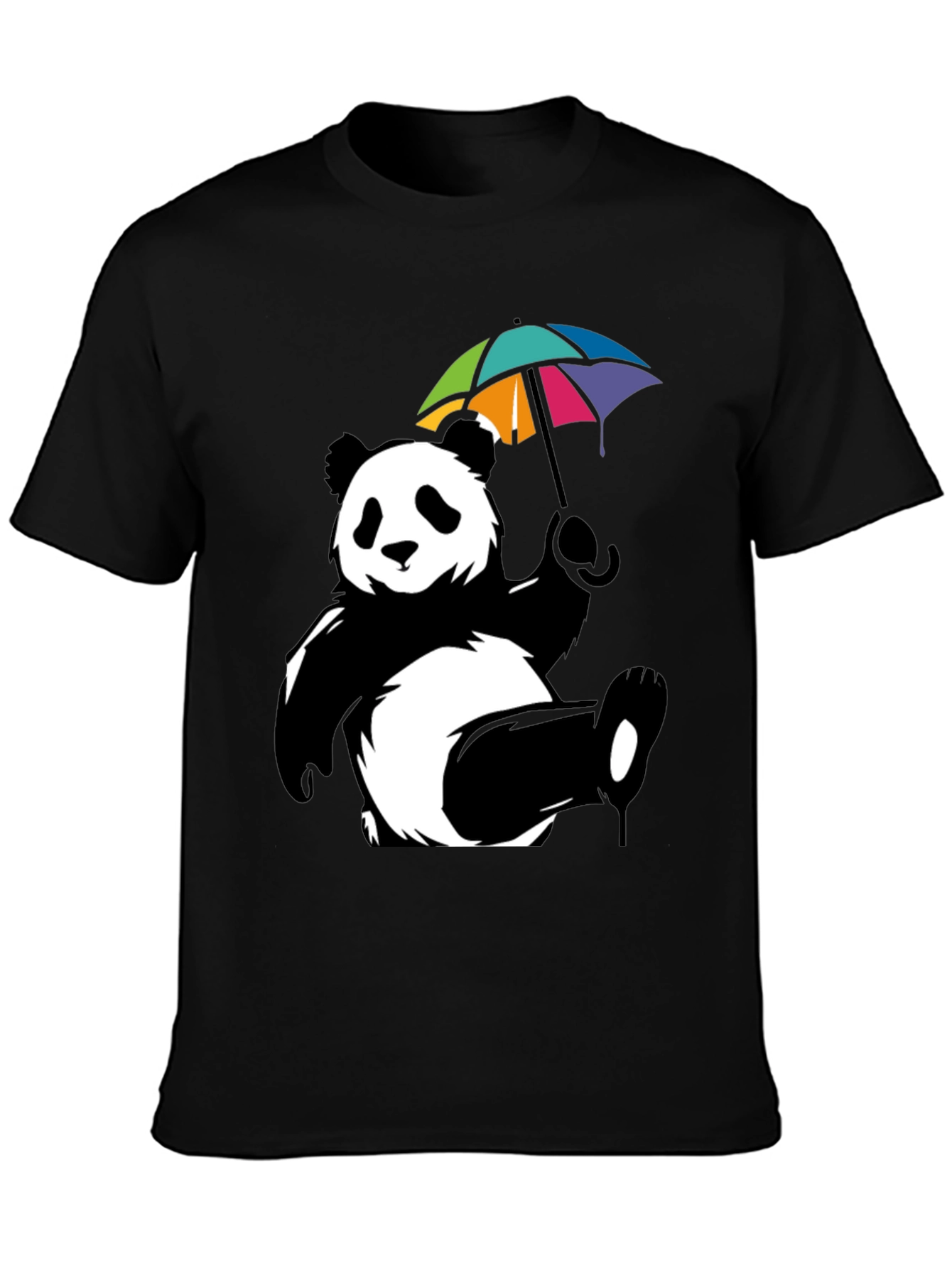 Panda Bear Umbrella Graphic Tee - Mens Black T-Shirt