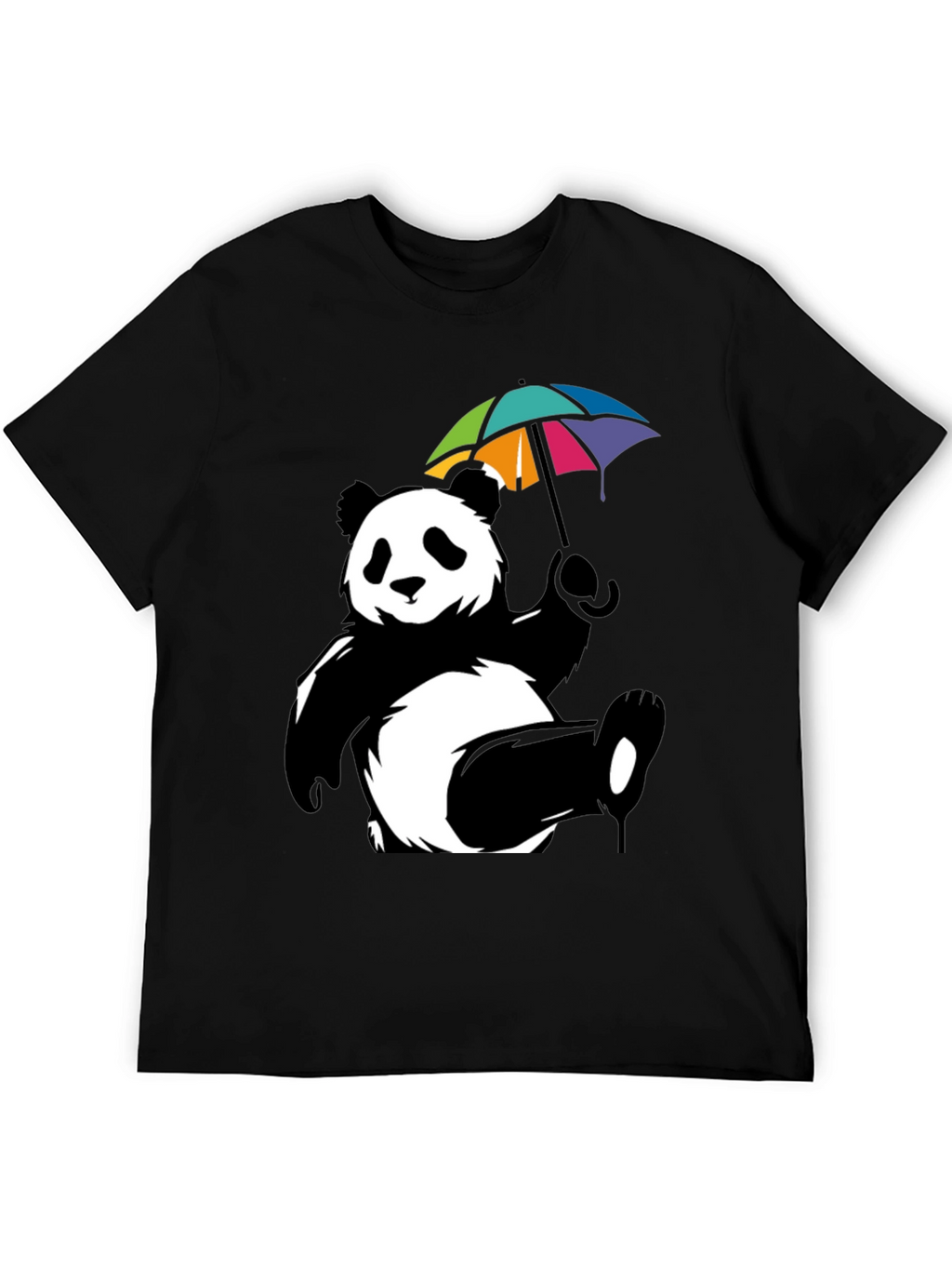 Panda Bear Umbrella Graphic Tee - Mens Black T-Shirt